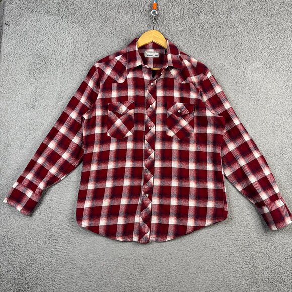 Wrangler Shirt Mens Size Large Buffalo Plaid Cotton Flannel  Western Pearl Snap - Picture 1 of 12